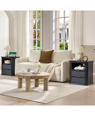 22" Fluted Nightstand with Charging Station, Modern Bedside Table with 2 Drawers and Open Storage for Living Room, Bedroom