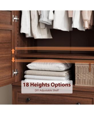 72" Tall Wooden Armoire Wardrobe Closet with 2 Drawers, Adjustable Shelf & Hanging Rod