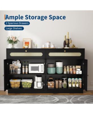 Buffet Cabinet with Storage, 4-Door 2-Drawer Sideboard, Dining Room Sideboard Buffet