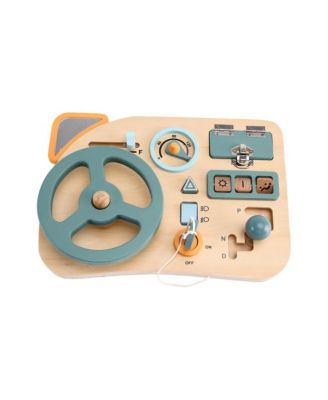 Montessori Busy Board for Toddlers, Wooden Activity Toy with with Lock, Key & Steering Wheel