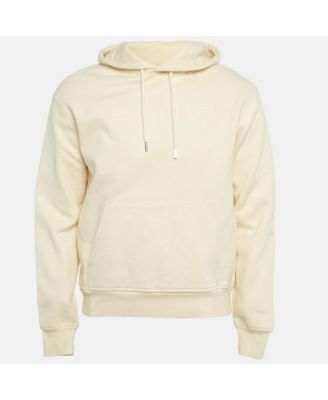 Men's Cream Logo Embroidery Cotton Hooded Sweatshirt