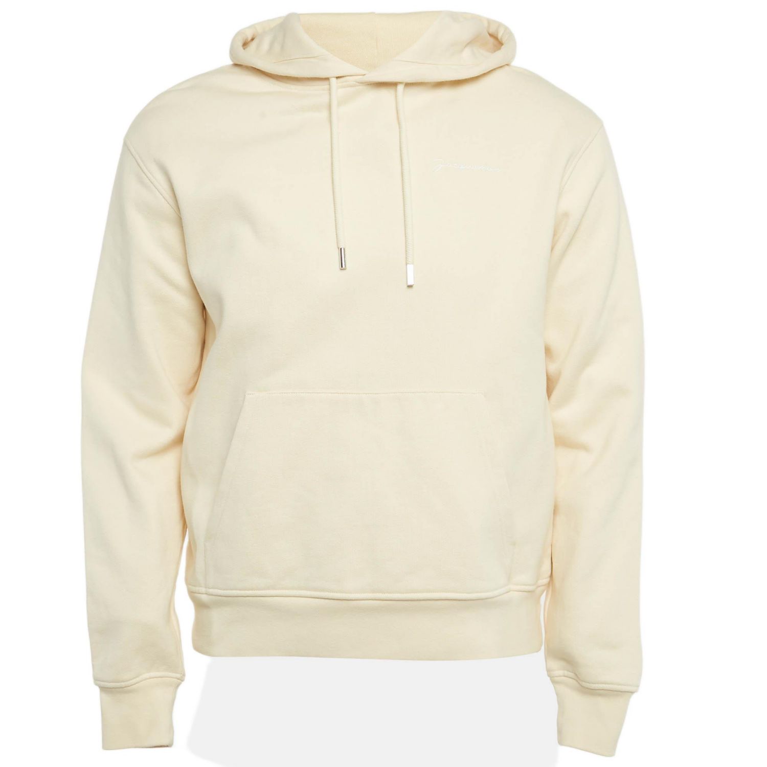 Men's Cream Logo Embroidery Cotton Hooded Sweatshirt