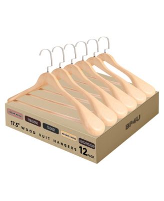 Wooden Suit Hangers with Pants Bar for Men's Clothes, 17.5-Inch Wide Shoulder Solid Wood Coat Hangers for Jackets, Shirts, Trousers