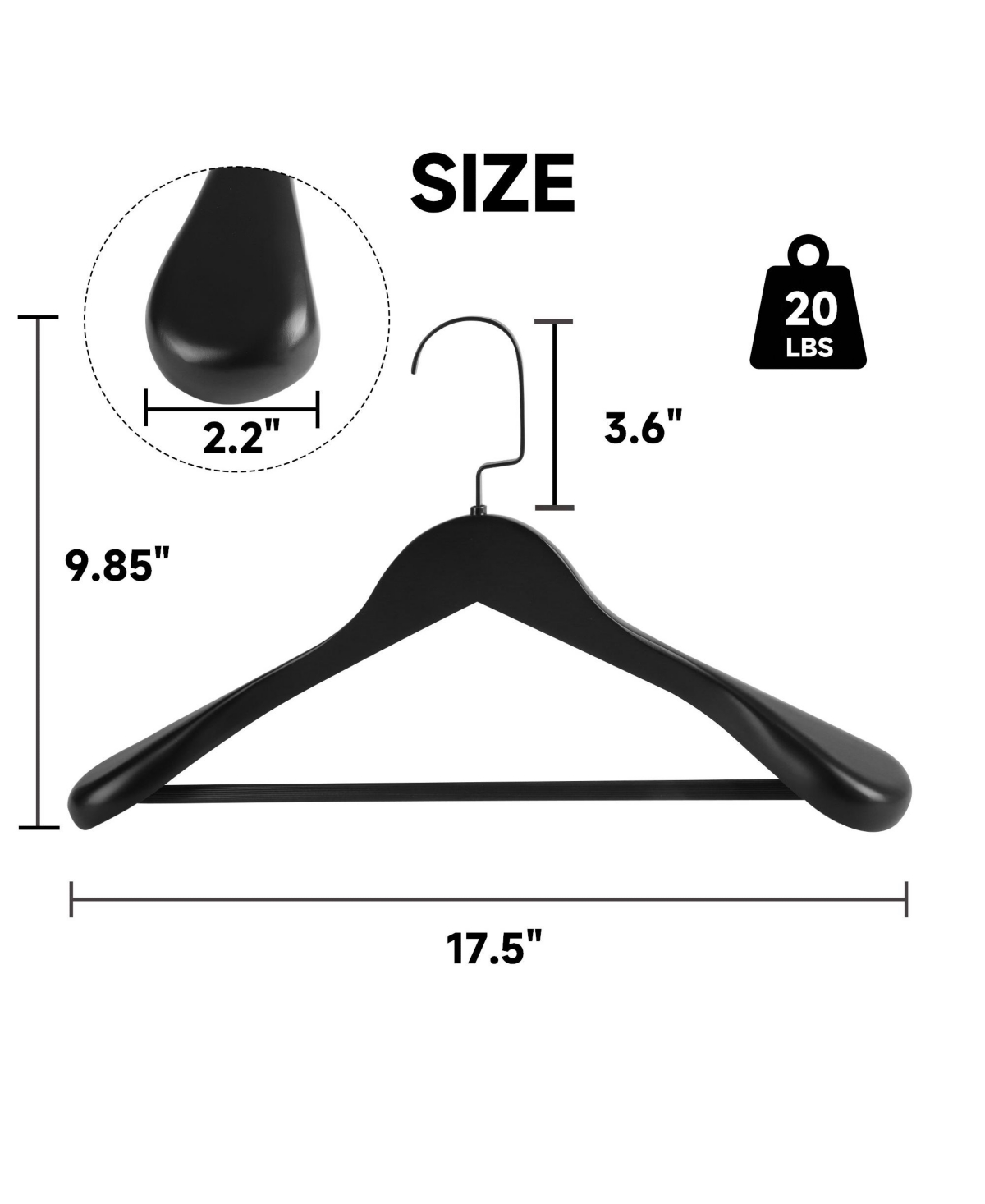 BP4U Wooden Suit Hangers with Pants Bar for Men's Clothes, 17.5-Inch Wide Shoulder Solid Wood Coat Jackets, Shirts