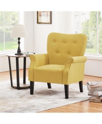 Upholstered Mid-century Modern Accent Chair, Yellow