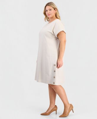 Plus Size Short-Sleeve Side-Button Dress