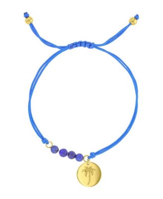 Roxy Waterproof Yellow Heart Palm Tree Pattern Charm Rhodonite Adjustable Bracelet - Gold Blue