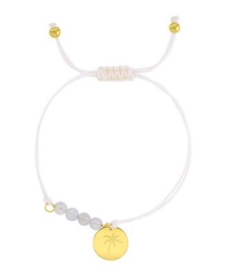 Waterproof Yellow Heart Palm Tree Pattern Charm Rhodonite Adjustable Bracelet