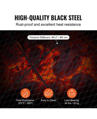 44" Rectangle X-Marks Fire Pit Grill Grate, Heavy Duty Steel Cooking Grate with Handle and Support X Wire, Black