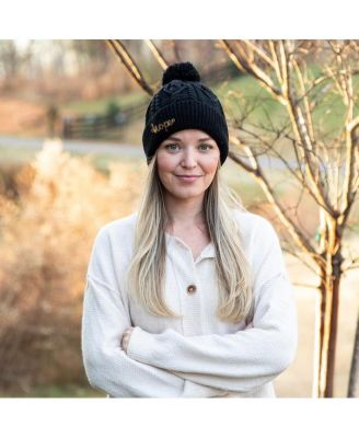 Women's Cable Knit Pom-Pom Beanie - Black