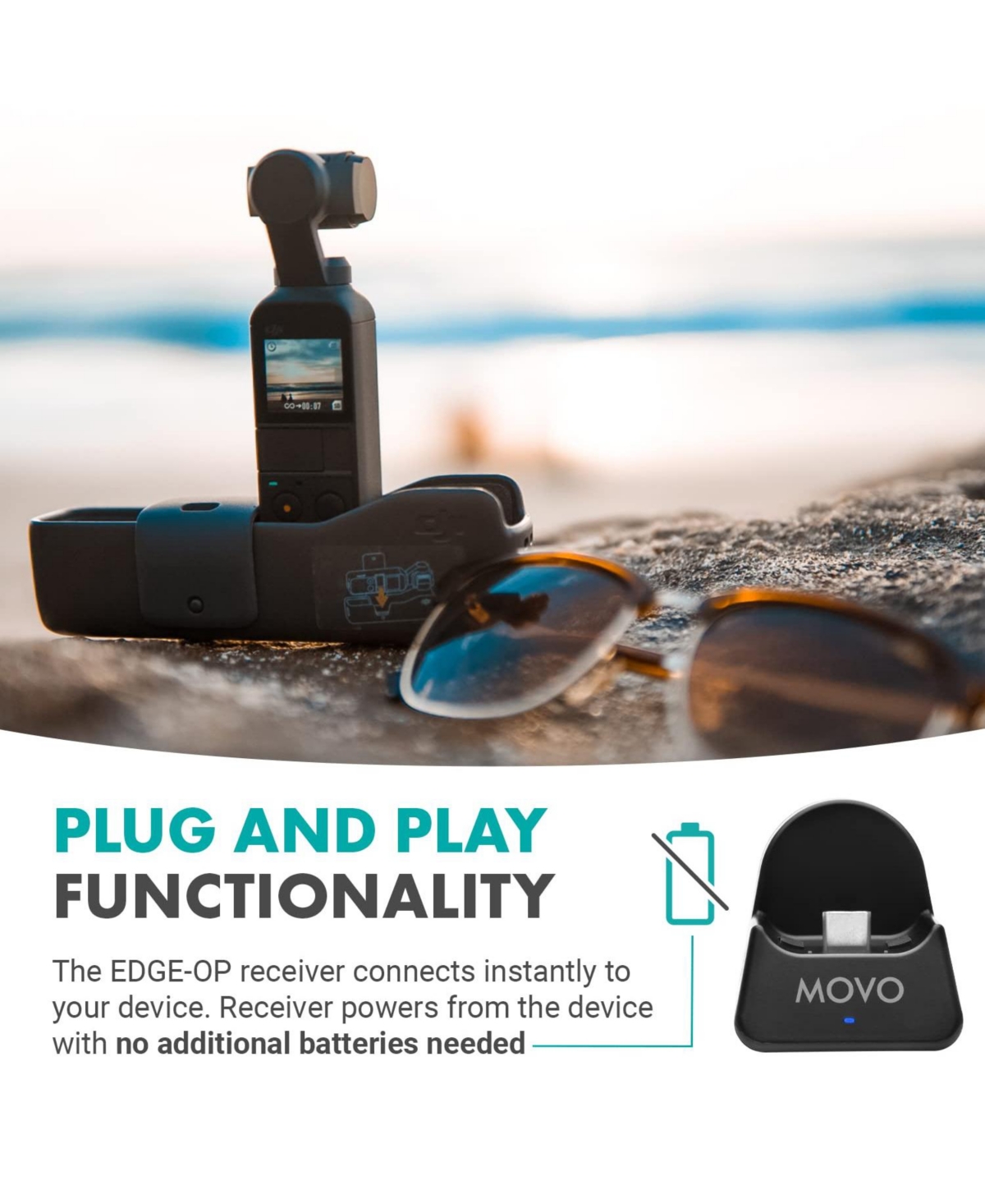 Movo Edge-op Wireless Lavalier Microphone for Osmo Pocket 1 and 2