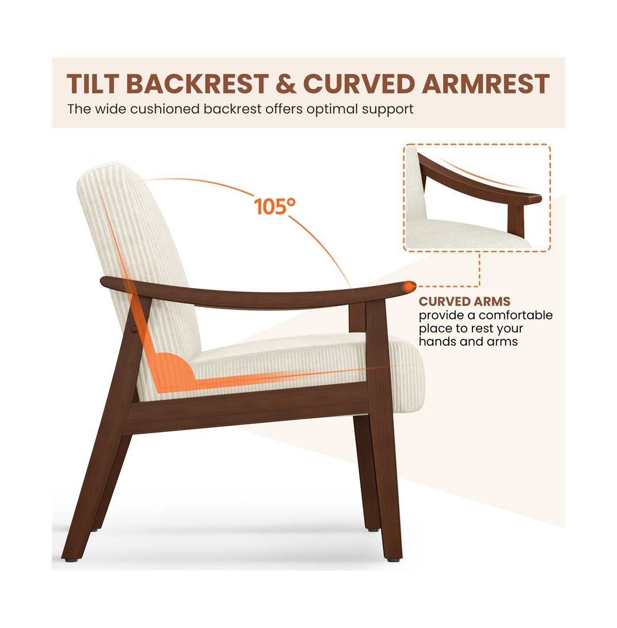 Yaheetech Mid-Century Modern Corduroy Fabric Armchair, Beige