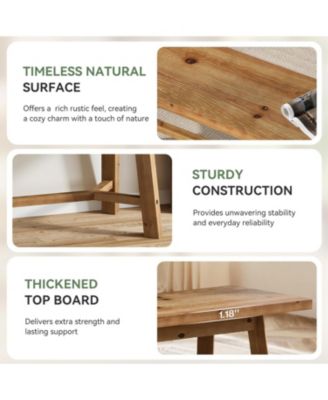 55.12-Inch Solid Wood Dining Bench, Farmhouse Long Kitchen Bench with Strengthened Legs for Dining Room, Kitchen, Restaurant, Natural Brown