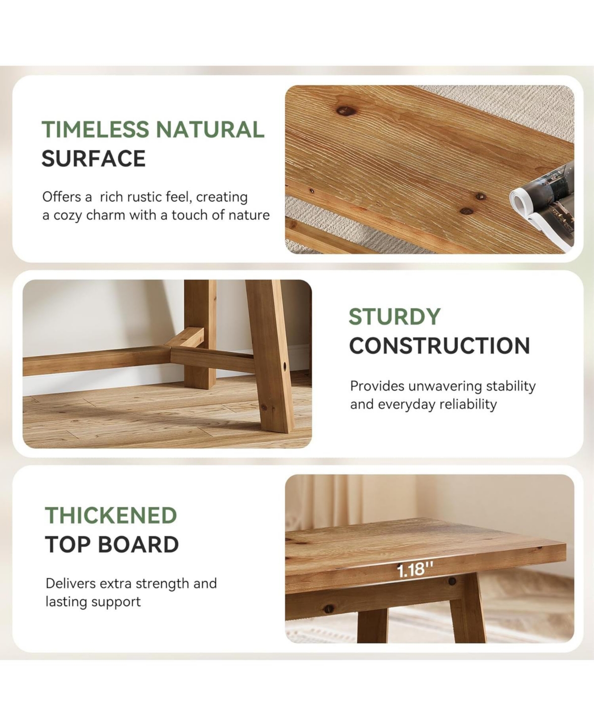 Tribesigns 55.12-Inch Solid Wood Dining Bench, Farmhouse Long Kitchen Bench with Strengthened Legs for Dining Room, Kitchen, Restaurant, Natural Brown