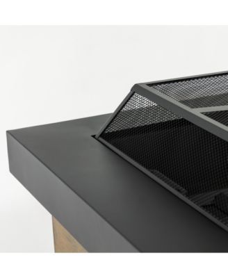 36 Inch Iron Wood Burning Fire Pit Table 36 Inch Diameter 24 Inch H Decorative Cross Weave Pattern