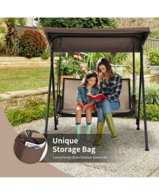LUCKY ONE 2-Person Patio Swing with Adjustable Canopy and 2 Storage Pocket