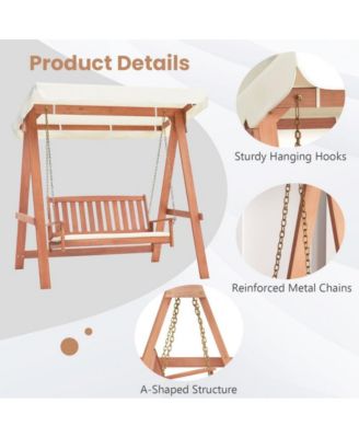 Outdoor 2-Seat Swing Bench w/ith A Frame and Sturdy Metal Hanging Chainsx