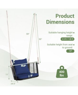 Porch Swing Patio Hanging Rattan Chair with Zippered Cushions and Rope