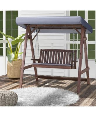 2-Person Porch Swing with Fir Wood Stand and Tilt Canopy