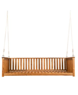 Patio Minimalist Twin Size Garden Swing Bed,Wood Porch Swing with Ropes