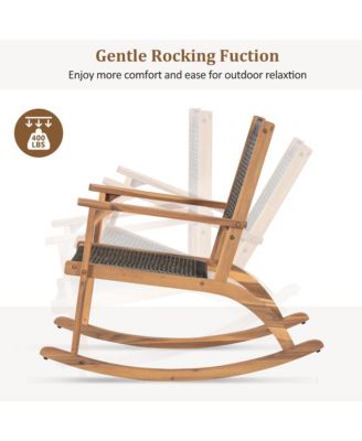 2 Pieces Acacia Wicker Rattan Rocking Chair Set with  Seat & Backrest