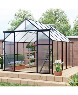 8x10FT Aluminum Double Door Polycarbonate Greenhouse with Raised Base and Anchor