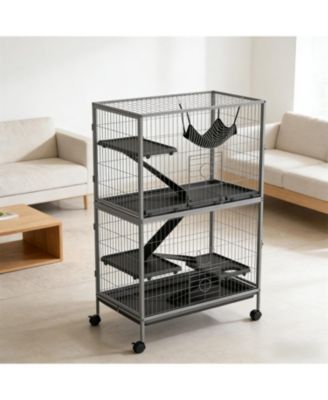 Mobile Cat Habitat on Wheels - A Secure, Roaming Home for Your Feline,Black