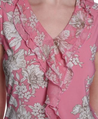 Women's Floral Mixed Media V-Neck Top