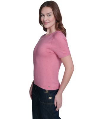 Women's Pointelle Short-Sleeve Sweater
