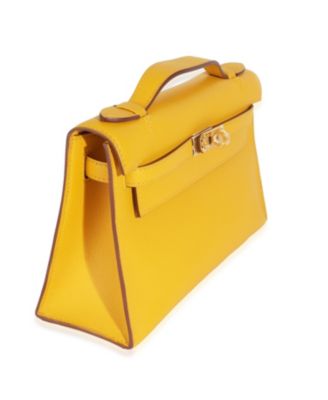 Pre-Owned Hermes Jaune Ambre Swift Kelly Pochette GHW