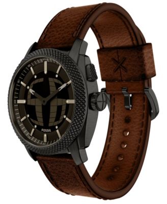 Men's Machine Big Tic Brown Leather Watch, 41mm