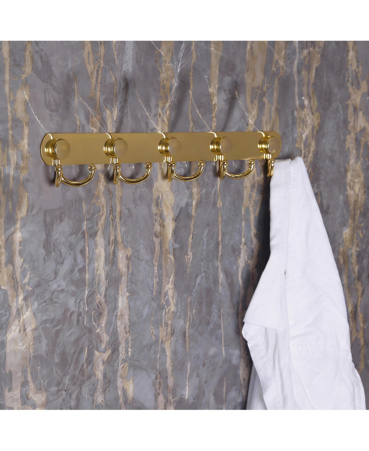 Yigii Heavy Duty 5-Tri Hook Wall Rack, Gold, Stainless Steel Rails, Easy Install