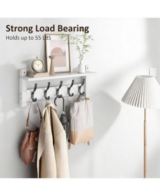 Wall Mounted Coat Rack with Shelf, 5 Hooks, 55 lbs Capacity, Space Saving, DIY
