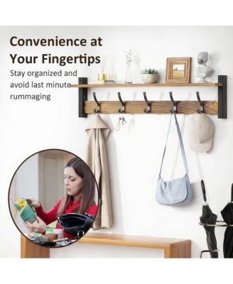 5-Hook Wall Rack with Shelf, Vintage Brown, Space-Saving, Easy DIY