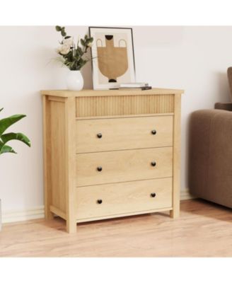 3 Drawer Dresser, Modern Fluted Nightstand, Wooden Chest of Drawers, Storage End Table Organizer for Bedroom