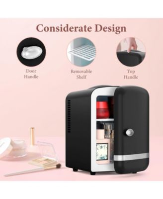 Retro Mini Fridge, Compact Refrigerator with 4L Capacity/6 Cans Cooler & Warmer, Removable Shelf for Skincare, Beverages, Cosmetics