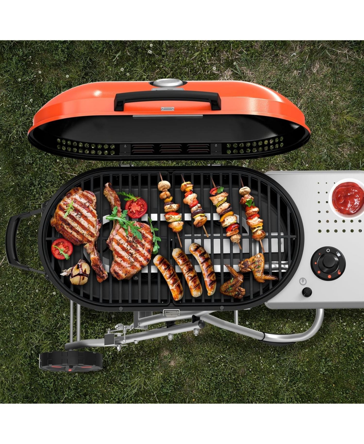 Cowsar Portable Propane Gas Grill, 15,000 Btu Foldable Outdoor Grill with 348 Sq. In. Grilling Area for Camping, Bbq, Parties, Backyard, Beach Outings