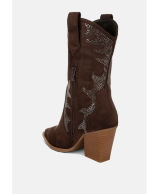 Womens Rambler Rhinestones Embellished Calf Boots