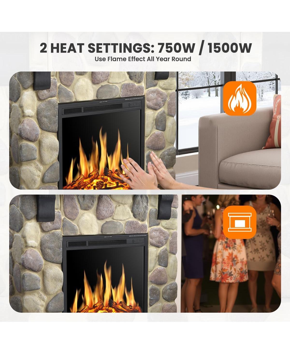 Cowsar 50" Electric Fireplace Tv Stand, Fireplace with Faux Stone-Look Mantel, 750W/1500W Dual Heat Settings