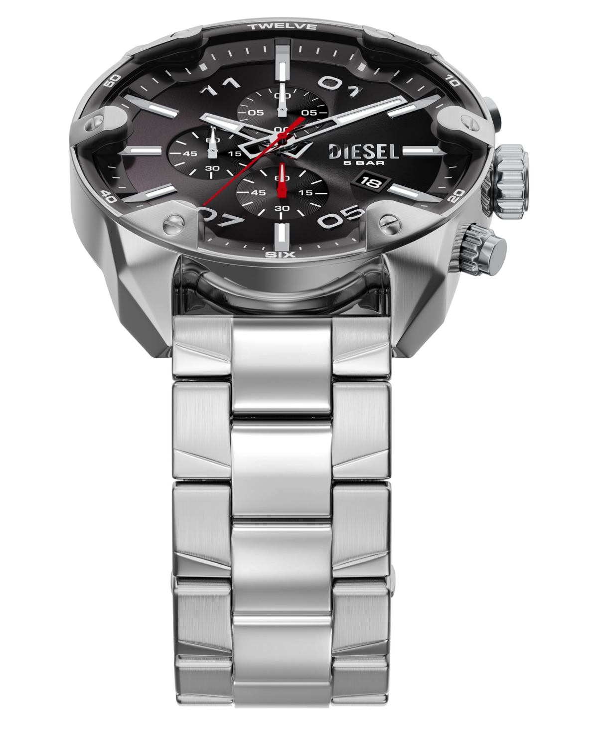 Diesel Men's Spiked Quartz Chronograph Silver Stainless Steel Watch, 49mm