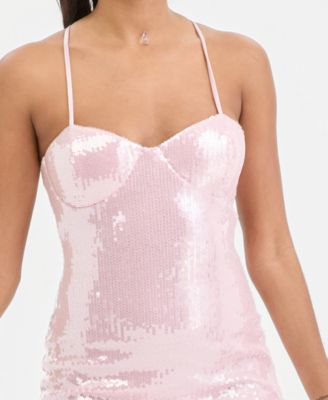 Juniors' Sequin Sweetheart Open-Back Gown