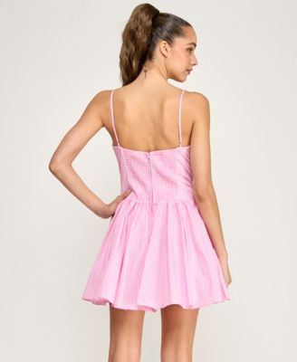 Juniors' Sleeveless Button-Front Stripe Dress