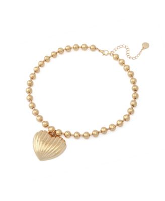 Gold Fluted Heart Pendant Necklace