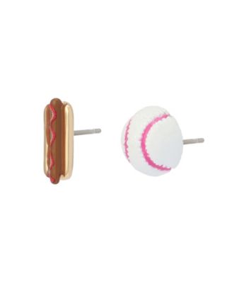 White Baseball Hotdog Mismatch Stud Earrings