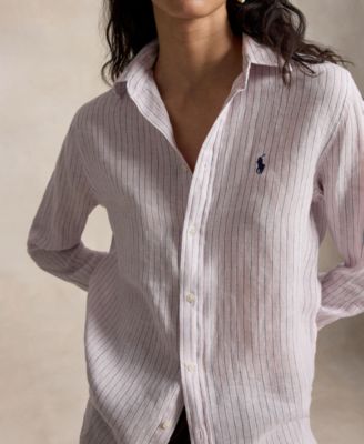 Women's Classic Fit Striped Linen Shirt