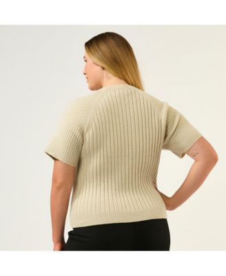 Plus Size Sera Ribbed Crew Neck Short Sleeve Knit Sweater