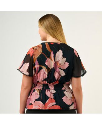 Plus Size Elena Floral V-Neck Short Sleeve Peplum Top