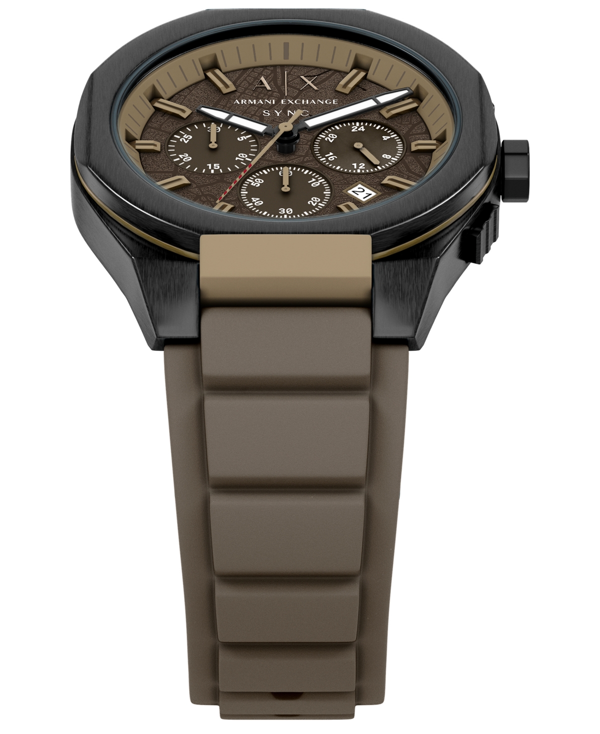 Armani Exchange Men's Sync Quartz Chronograph Brown Silicone Watch, 44mm