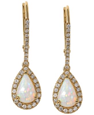 Opal (9/10 ct. t.w.) & Diamond (1/3 ct. t.w.) Earrings in 14k Yellow Gold