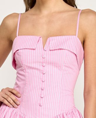 Juniors' Sleeveless Button-Front Stripe Dress